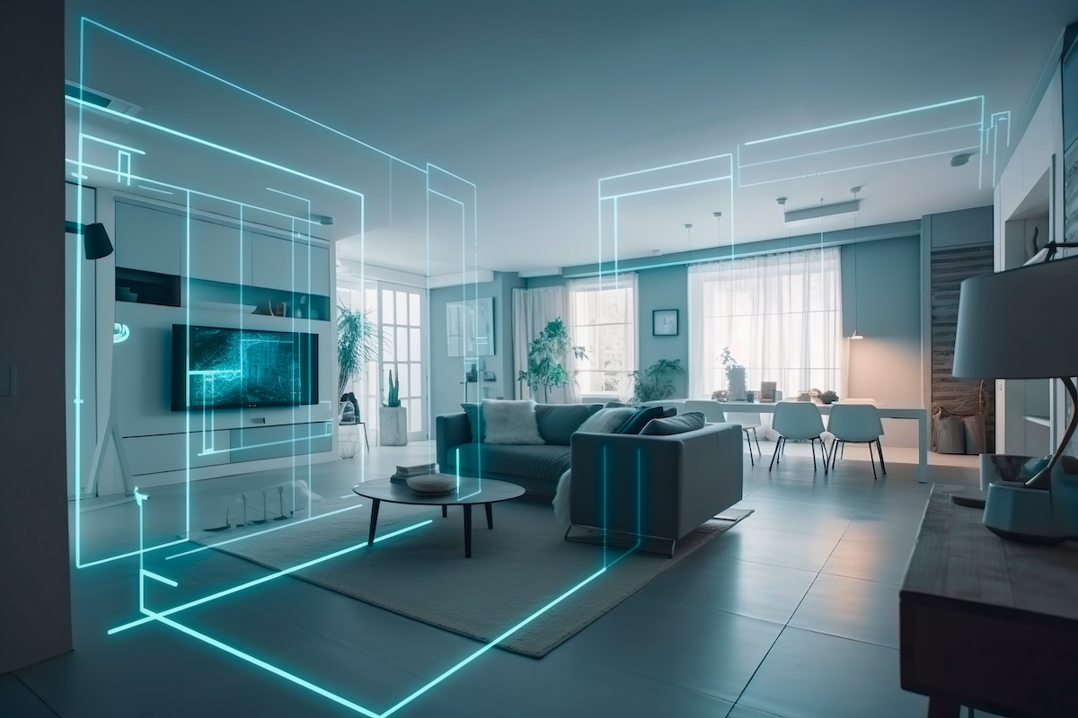 Modern smart home management system using augmented reality , Smart building , The smart home is isolated background , Generate Ai